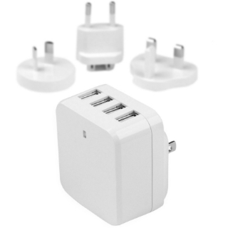 Picture of StarTech.com Travel USB Wall Charger - 4 Port - White - Universal Travel Adapter - International Power Adapter - USB Charger