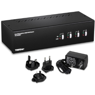 Picture of TRENDnet 4-Port Dual Monitor DisplayPort KVM Switch With Audio, 2-Port USB 2.0 Hub, 4K UHD Resolution Up To 3840 x 2160, Connect 4 DisplayPort Monitors, Dual Monitor 4 Port KVM Switch, Black, TK-440DP