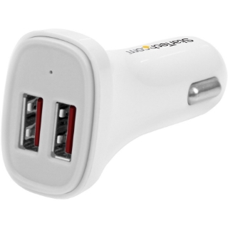 Picture of StarTech.com Dual Port USB Car Charger - White - High Power 24W/4.8A - 2 port USB Car Charger - Charge two tablets at once