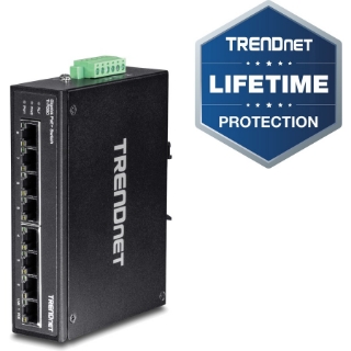 Picture of TRENDnet 8-Port Hardened Industrial Unmanaged Gigabit PoE+ DIN-Rail Switch, 200W Full PoE+ Power Budget, 16 Gbps Switching Capacity, IP30 Rated Network Switch, Lifetime Protection, Black, TI-PG80