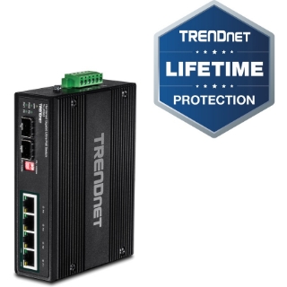 Picture of TRENDnet 6-Port Hardened Industrial Gigabit 10/100/1000 Mbps Ultra PoE DIN-Rail Switch; UPoE; IP30; DIN-Rail & Wall Mounts Included; Lifetime Protection; TI-UPG62