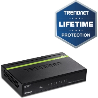 Picture of TRENDnet 8-Port Unmanaged Gigabit GREENnet Desktop Metal Switch, Fanless, 16Gbps Switching Capacity, Plug & Play, Network Ethernet Switch, Lifetime Protection, Black, TEG-S80G