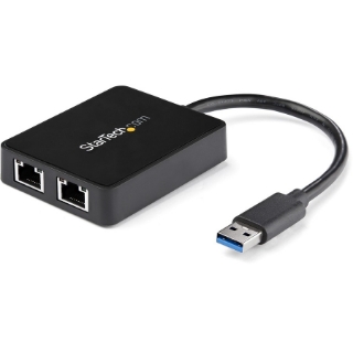 Picture of StarTech.com USB 3.0 to Dual Port Gigabit Ethernet Adapter NIC w/ USB Port