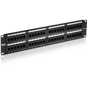 Show details for TRENDnet 48-Port Cat5-5e RJ-45 UTP Unshielded Patch Panel, Wallmount Or Rackmount, 100Mhz, Cat5e Krone Connectors, Color-Coded Labeling, Cat3,Cat5e,Cat4,Cat3 Compatible, 2U Rackmount, Black, TC-P48C5E Picture of TRENDnet 48-Port Cat5-5e RJ-45 UTP Unshielded Patch Panel, Wallmount Or Rackmount, 100Mhz, Cat5e Krone Connectors, Color-Coded Labeling, Cat3,Cat5e,Cat4,Cat3 Compatible, 2U Rackmount, Black, TC-P48C5E