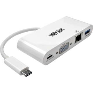 Picture of Tripp Lite USB C to VGA Multiport Video Adapter Converter w/ USB-A Hub, USB-C PD Charging Port & Gigabit Ethernet Port, Thunderbolt 3 Compatible, USB Type C to VGA, USB-C, USB Type-C