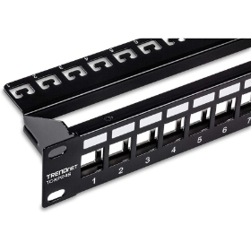 Show details for TRENDnet 24-Port Blank Keystone Shielded 1U Patch Panel, 1U 19" Rackmount Housing, Protects Against EMI/RFI Noise, Recommended With TC-K06C6A Cat6A Keystone Jacks (Sold Separately), Black, TC-KP24S Picture of TRENDnet 24-Port Blank Keystone Shielded 1U Patch Panel, 1U 19" Rackmount Housing, Protects Against EMI/RFI Noise, Recommended With TC-K06C6A Cat6A Keystone Jacks (Sold Separately), Black, TC-KP24S