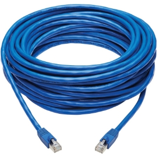 Picture of Tripp Lite Cat6a Patch Cable F/UTP Snagless w/ PoE 10G CMR-LP Blue M/M 50ft