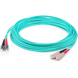 Picture of AddOn 10m SC (Male) to ST (Male) Aqua OM3 Duplex Fiber OFNR (Riser-Rated) Patch Cable