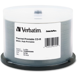 Picture of Verbatim CD-R 700MB 52X DataLifePlus White Thermal Printable, Hub Printable - 50pk Spindle