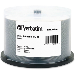 Picture of Verbatim CD-R 700MB 52X DataLifePlus White Inkjet Printable - 50pk Spindle