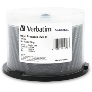 Picture of Verbatim DVD-R 4.7GB 16X DataLifePlus White Inkjet Printable - 50pk Spindle