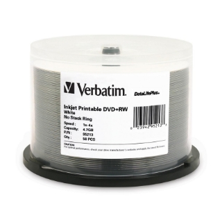 Picture of Verbatim DVD+RW 4.7GB 4X DataLifePlus White Inkjet Printable - 50pk Spindle