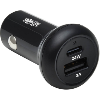 Picture of Tripp Lite USB Car Charger Dual-Port 24W Charging USB C USB-A QC 3.0 Black