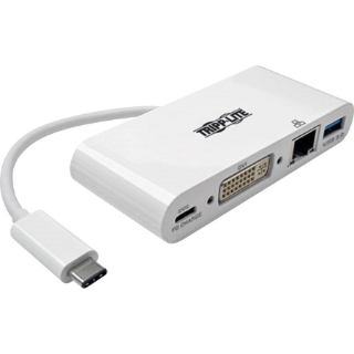 Picture of Tripp Lite USB C to DVI Multiport Video Adapter Converter w/ USB-A Hub, USB-C PD Charging, Gigabit Ethernet Port , Thunderbolt 3 Compatible, USB Type C to DVI, USB Type-C