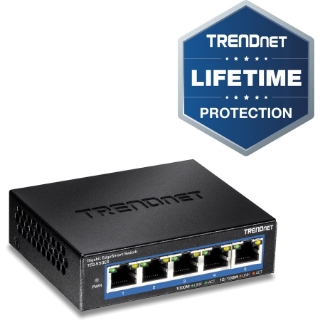 Picture of TRENDnet 5-Port Gigabit EdgeSmart Switch; TEG-S50ES; 5 x Gigabit Ports; 10Gbps Switch Capacity; Ethernet Network Desktop Switch; Managed Smart Gigabit Switch; Metal; Fanless; Lifetime Protection