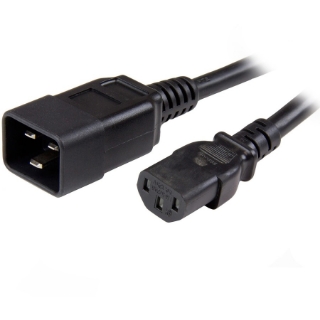 Picture of StarTech.com 3ft (1m) Heavy Duty Extension Cord, IEC C13 to IEC C20 Black Extension Cord, 15A 125V, 14AWG, Heavy Gauge Power Cable