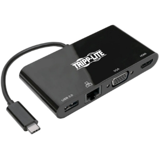 Picture of Tripp Lite USB C Docking Station Adapter Converter 4K w/ HDMI, VGA, Gigabit Ethernet, USB-A Hub, Black, Thunderbolt 3 Compatible