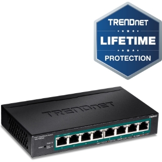 Picture of TRENDnet 8-Port Gigabit EdgeSmart PoE+ Switch, 8 x Gigabit PoE+ Ports, 64W PoE Power Budget, Managed PoE+ Switch, Wall Mountable, Desktop Ethernet Switch, Lifetime Protection, Black, TPE-TG82ES