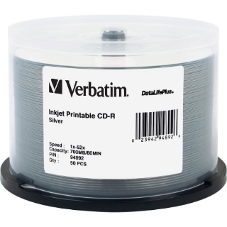Picture of Verbatim CD-R 700MB 52X DataLifePlus Silver Inkjet Printable - 50pk Spindle