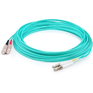 Picture of AddOn 30m LC (Male) to SC (Male) Aqua OM4 Duplex Fiber OFNR (Riser-Rated) Patch Cable