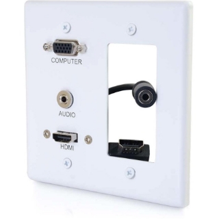 Picture of C2G Decorative Dual Gang VGA, 3.5mm Audio and HDMI Wall Plate White