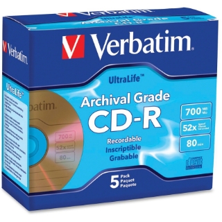 Picture of Verbatim CD-R 700MB 52X UltraLife Gold Archival Grade with Branded Surface and Hard Coat - 5pk Jewel Case