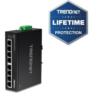 Picture of TRENDnet 8-Port Industrial Unmanaged Fast Ethernet DIN-Rail Switch; TI-E80 8 x Fast Ethernet Ports; 1.6Gbps Switching Capacity;8 Port Network Fast Ethernet Switch;IP30 Metal Switch;Lifetime Protection