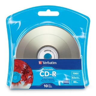 Picture of Verbatim CD-R 700MB 52X Silver Inkjet Printable with Branded Hub - 10pk Blister