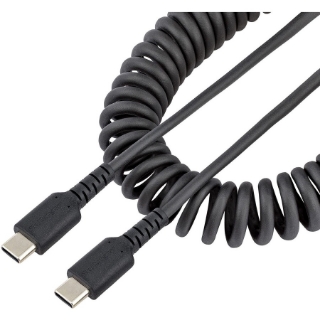 Picture of StarTech.com 20in (50cm) USB C Charging Cable, Coiled Heavy Duty Fast Charge & Sync USB-C Cable, High Quality USB 2.0 Type-C Cable, Black