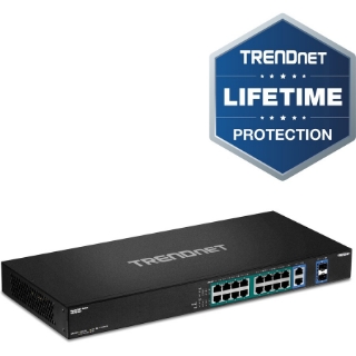 Picture of TRENDnet 18-Port Gigabit High Power Poe+ Switch; 16 X Gigabit Poe+ Ports; 2 X Shared Gigabit Ports; 36Gbps Switching Capacity; 440W PoE Power Budget; TPE-TG182F