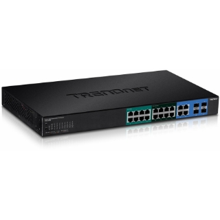 Picture of TRENDnet 20-Port Gigabit Web Smart Ultra PoE Switch with 8 x Gigabit UPoE Ports; 8 x Gigabit PoE+ Ports 4 Shared Gigabit Ports (RJ-45 or SFP); VLAN; QoS; IPv6 Support; 370W PoE Power Budget; TPE-204US