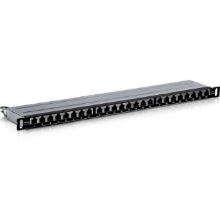 Picture of TRENDnet 24-Port CAT6A Shielded Half-U Patch Panel, TC-P24C6AHS, 10G Ready, Half the height of Standard 1U Patch Panels, Metal Rackmount Housing, CAT5e/Cat6/CAT6A Compatible, Cable Management