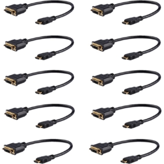 Picture of StarTech.com 8in (20cm) HDMI to DVI Adapter, DVI-D to HDMI (1920x1200p), 10 Pack, HDMI Male to DVI-D Female Cable, HDMI to DVI Cord, Black