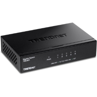 Picture of TRENDnet 5-Port Gigabit Desktop Switch, TEG-S51, 5 x Gigabit RJ-45 Ports, 10Gbps Switching Capacity, Fanless Design, Metal Enclosure, Lifetime Protection, Black