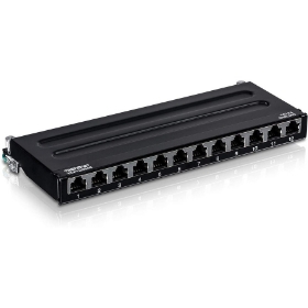 Show details for TRENDnet 12-Port Cat6A Shielded Patch Panel, 10G Ready, Cat5e,Cat6,Cat6A Compatible, Metal Housing, Color-Coded Labeling For T568A And T568B Wiring, Cable Management, Wall Mountable, Black, TC-P12C6AS Picture of TRENDnet 12-Port Cat6A Shielded Patch Panel, 10G Ready, Cat5e,Cat6,Cat6A Compatible, Metal Housing, Color-Coded Labeling For T568A And T568B Wiring, Cable Management, Wall Mountable, Black, TC-P12C6AS