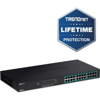 Picture of TRENDnet 24-Port Gigabit PoE+ Switch, 24 x Gigabit PoE+ Ports, 370W Power Budget, 48Gbps Switch Capacity, RackMount Kit Included, Ethernet Network Switch, Metal, Lifetime Protection, Black, TPE-TG240G