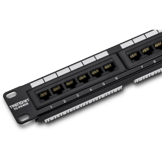 Picture of TRENDnet 24-Port Cat6 Unshielded Patch Panel, Wallmount or Rackmount, Compatible with Cat3,4,5,5e,6 Cabling, For Ethernet, Fast Ethernet, Gigabit Applications, Black, TC-P24C6