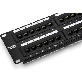 Show details for TRENDnet 48-Port Cat6 Unshielded Patch Panel, Wallmount Or Rackmount, Compatible With Cat3,4,5,5e,6 Cabling, For Ethernet, Fast Ethernet, Gigabit Applications, Black, TC-P48C6 Picture of TRENDnet 48-Port Cat6 Unshielded Patch Panel, Wallmount Or Rackmount, Compatible With Cat3,4,5,5e,6 Cabling, For Ethernet, Fast Ethernet, Gigabit Applications, Black, TC-P48C6