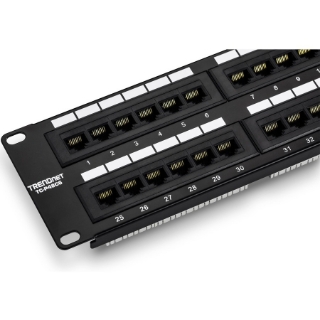 Picture of TRENDnet 48-Port Cat6 Unshielded Patch Panel, Wallmount Or Rackmount, Compatible With Cat3,4,5,5e,6 Cabling, For Ethernet, Fast Ethernet, Gigabit Applications, Black, TC-P48C6