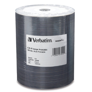 Picture of Verbatim CD-R 700MB 52X White Inkjet Printable, Hub Printable - 100pk Tape Wrap