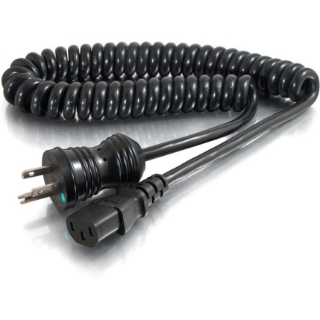 Picture of C2G 8ft 18 AWG Coiled Hospital Grade Power Cord (NEMA 5-15P to IEC320C13) - Black