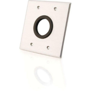 Picture of C2G 1.5in Grommet Cable Pass Through Double Gang Wall Plate - Brushed Aluminum