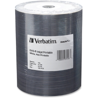 Picture of Verbatim DVD-R 4.7GB 16X DataLifePlus White Inkjet Printable, Hub Printable - 100pk Tape Wrap