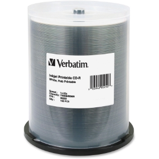 Picture of Verbatim CD-R 700MB 52X White Inkjet Printable, Hub Printable - 100pk Spindle