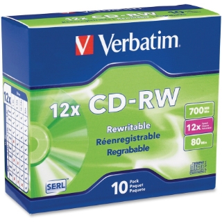 Picture of Verbatim CD-RW 700MB 4X-12X High Speed with Branded Surface - 10pk Slim Case
