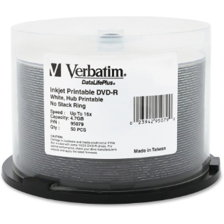 Picture of Verbatim DVD-R 4.7GB 16X DataLifePlus White Inkjet Printable, Hub Printable - 50pk Spindle
