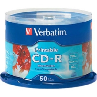 Picture of Verbatim CD-R 700MB 52X Silver Inkjet Printable - 50pk Spindle
