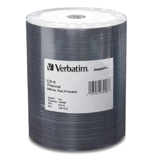 Picture of Verbatim CD-R 700MB 52X DataLifePlus White Thermal Printable, Hub Printable - 100pk Tape Wrap