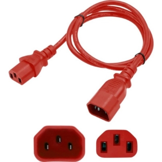 Picture of AddOn 6ft C13 Female to C14 Male 18AWG 100-250V at 10A Red Power Cable