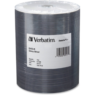 Picture of Verbatim DVD-R 4.7GB 16X DataLifePlus Shiny Silver Silk Screen Printable - 100pk Tape Wrap